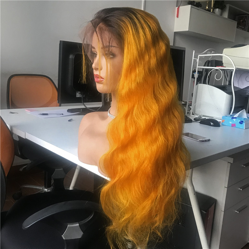 Burnt Orange Lace Front Wig Human Hair Orange 1b Roots Ombre Hair