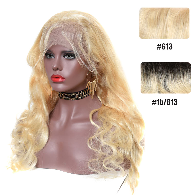 Full Lace Human Hair Wigs For Caucasian Dark Roots With Blonde