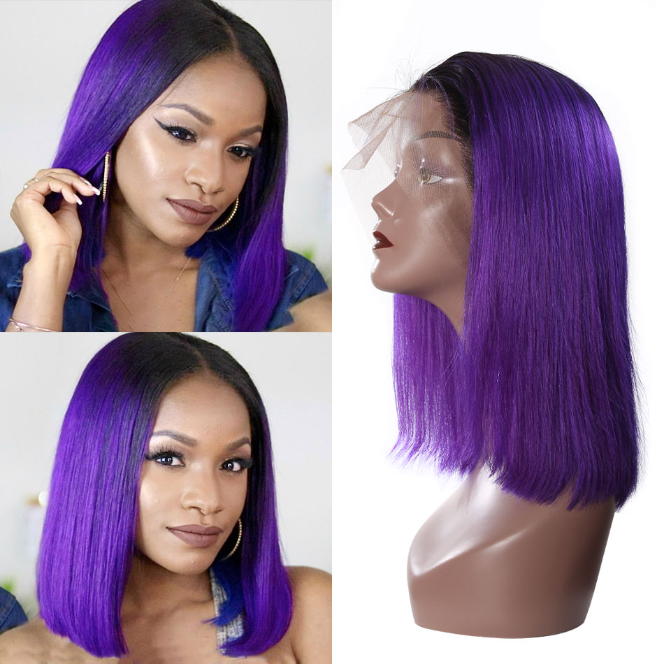 1b purple Color Straight Middle Part Human Hair Bob Wig
